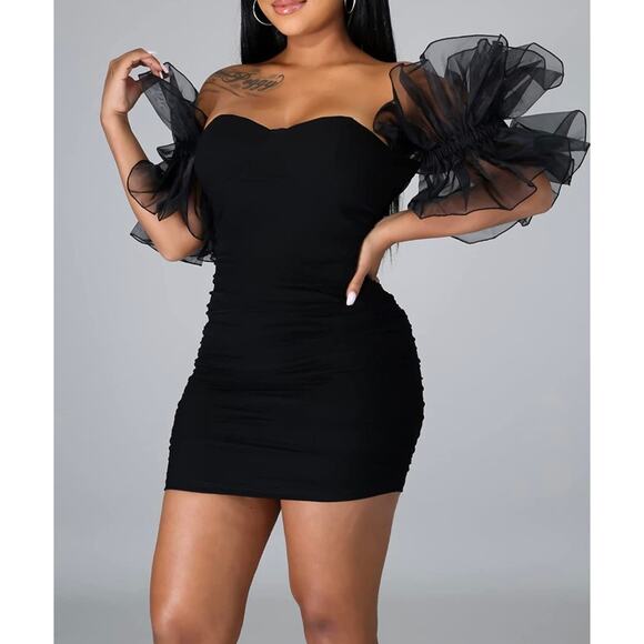 Women's Puffed Sleeve Bodycon Dress- Size Large - Picture 3 of 6